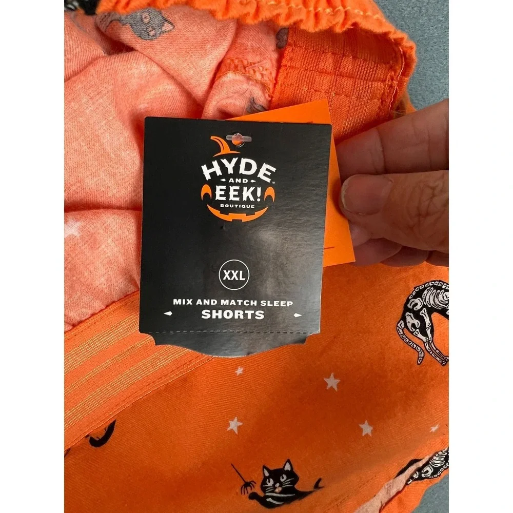 Hyde & EEK Black Cat Sleep Shorts Halloween Spooky Kitsch Goth Orange Cotton XXL